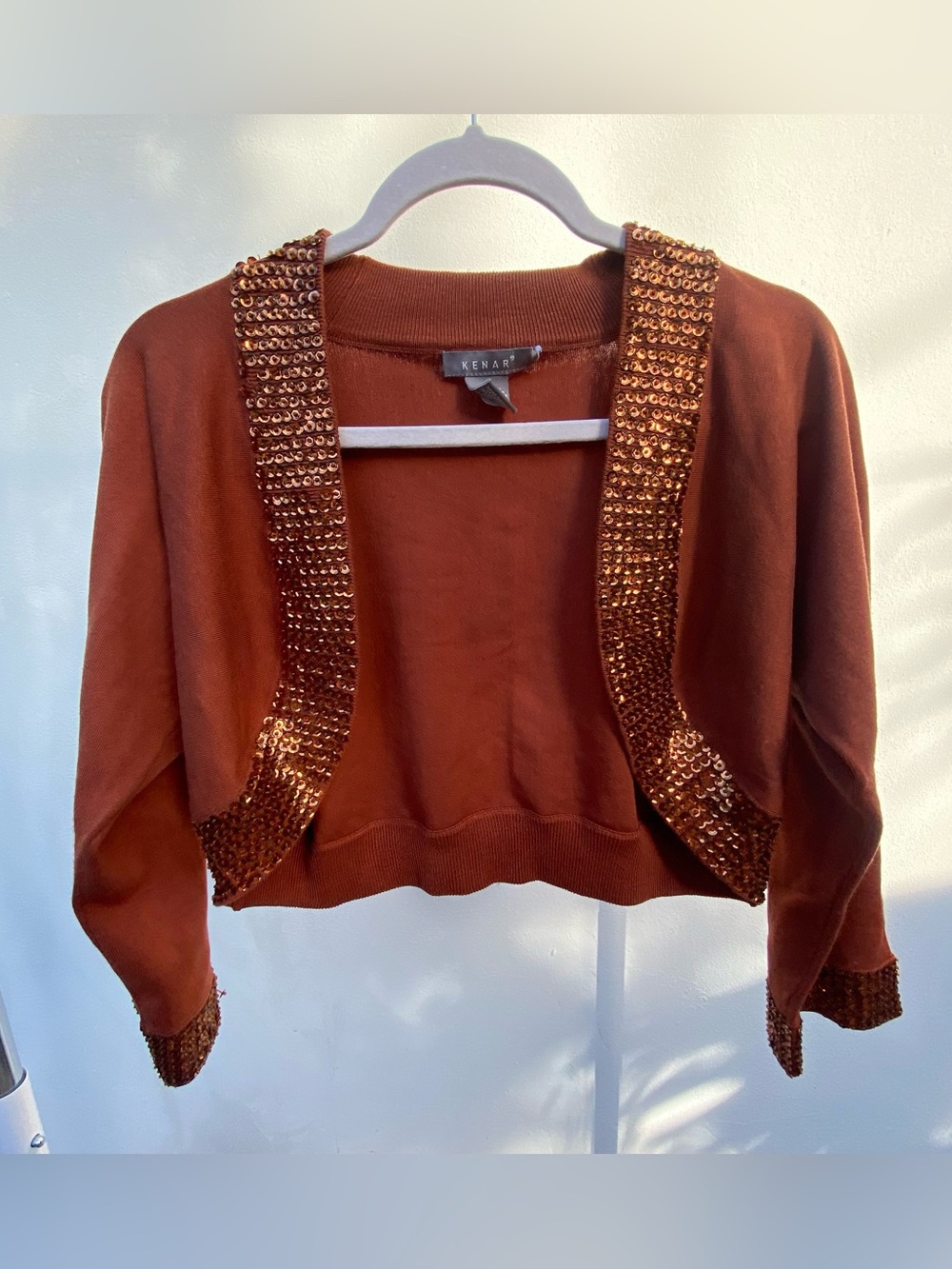 Y2K Boho Fairy Copper Brown Sequin Knit Bolero Size Large